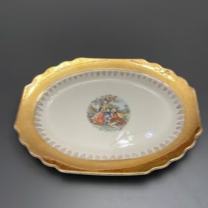 Lido W.S.George White 22 K Gold Accent Oval Plate Colonial Couple 11.75”x9” VNTG
